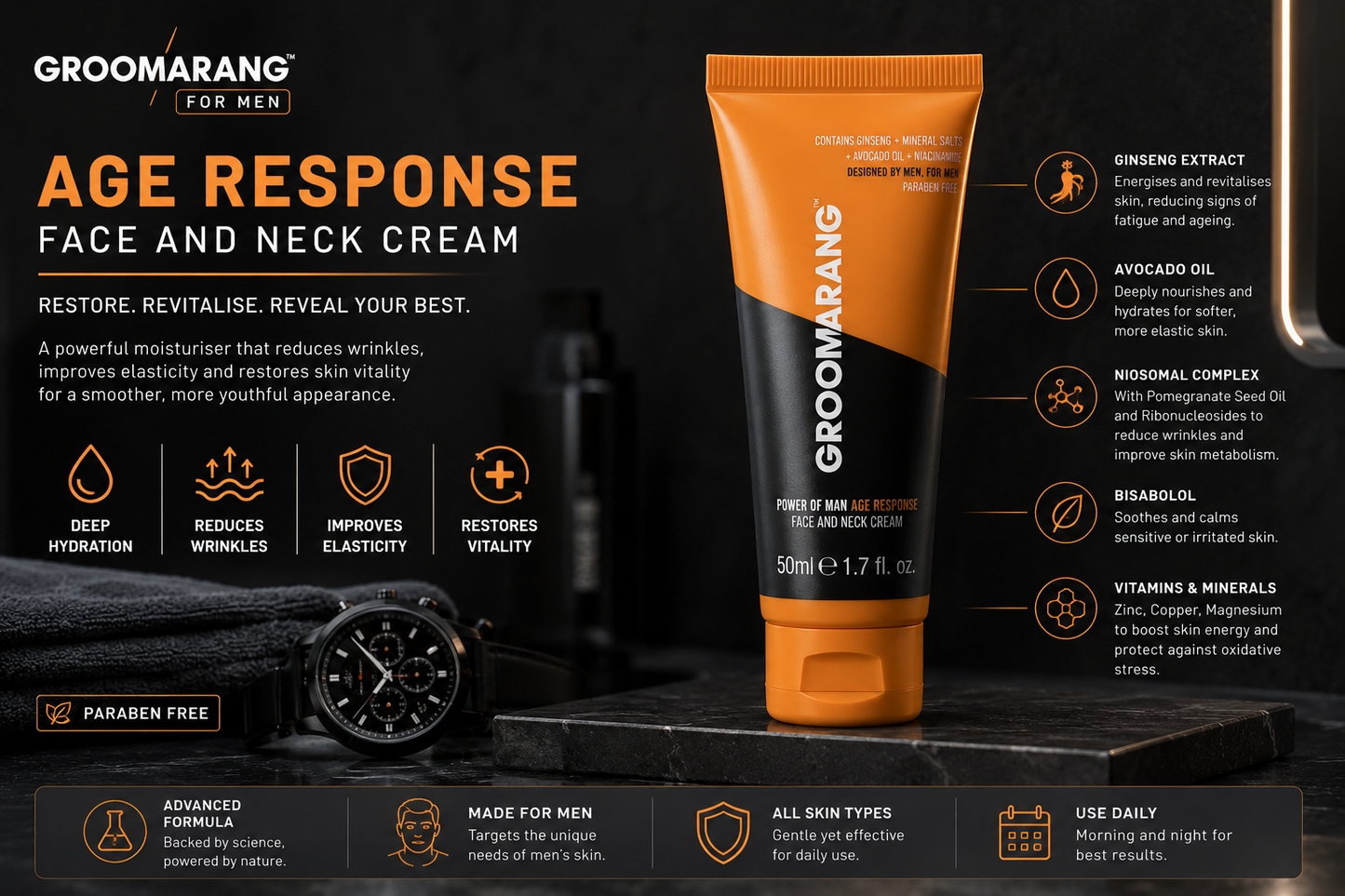 Groomarang Power of Man 'Age Response' Face and Neck Cream 50ml