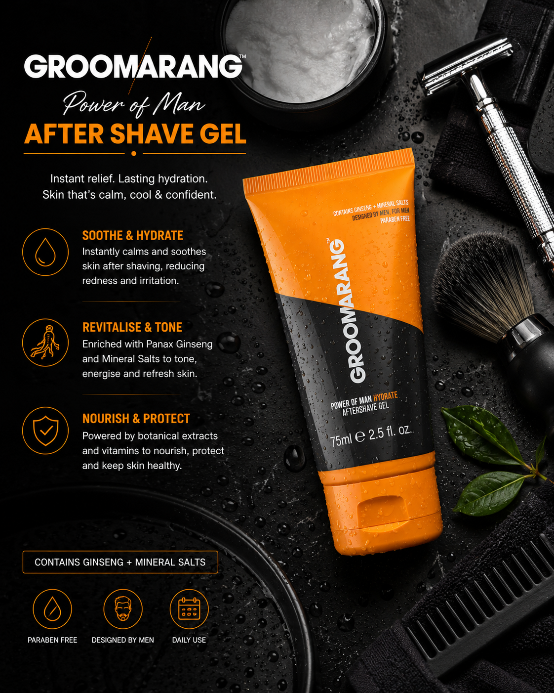 Groomarang ‘Hydrate’ Aftershave Gel – 75ml / 2.5 fl. oz.