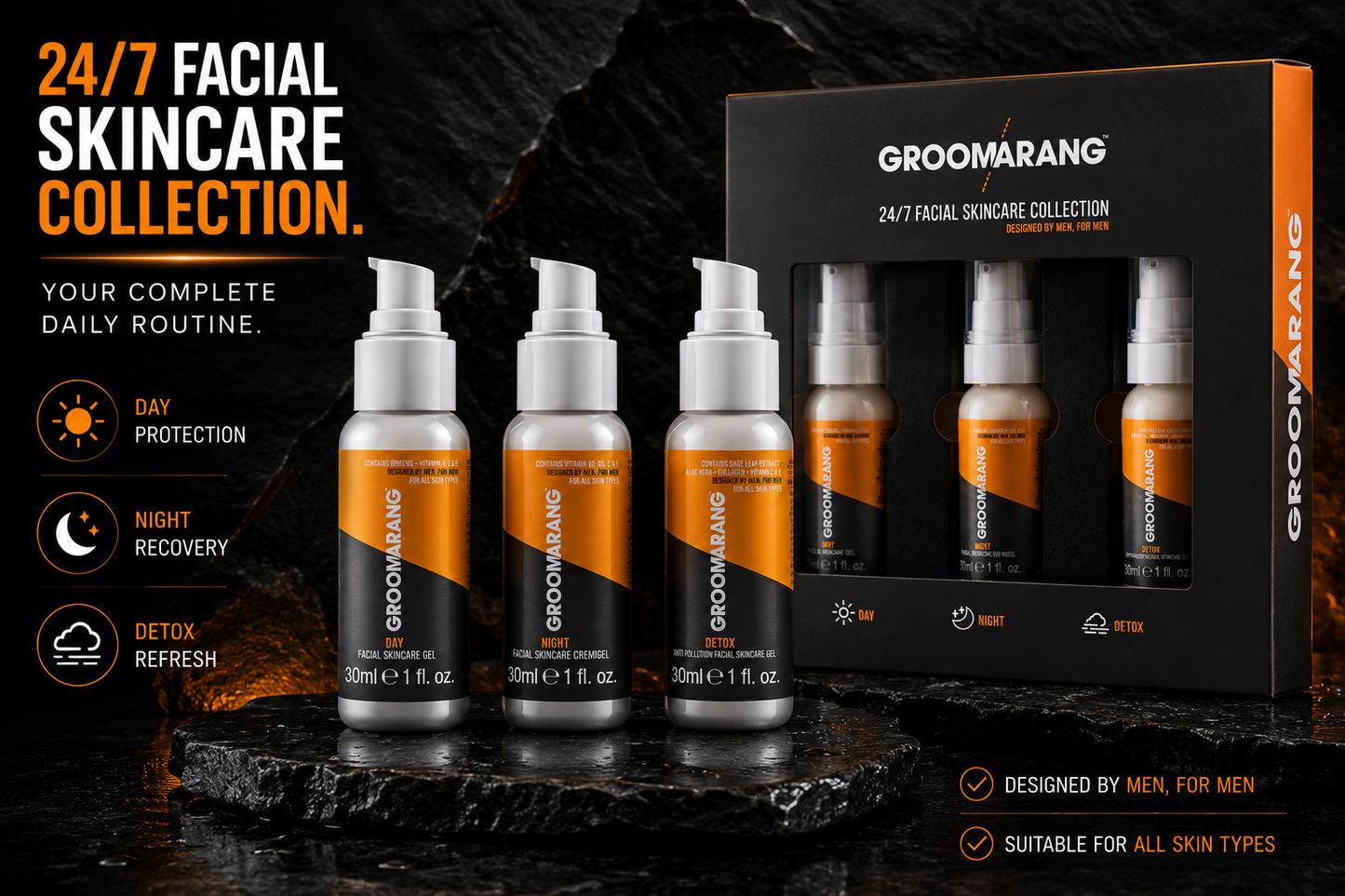 Groomarang Premium 24/7 Facial Skincare Gift Set For Men