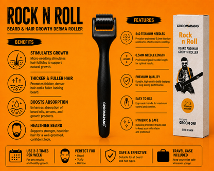 Groomarang 'Rock n Roll' Derma Roller For Beard Growth and Hair Growth - 0.5mm