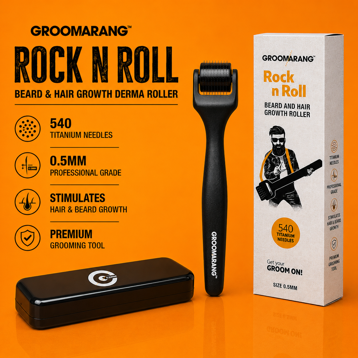 Groomarang 'Rock n Roll' Derma Roller For Beard Growth and Hair Growth - 0.5mm