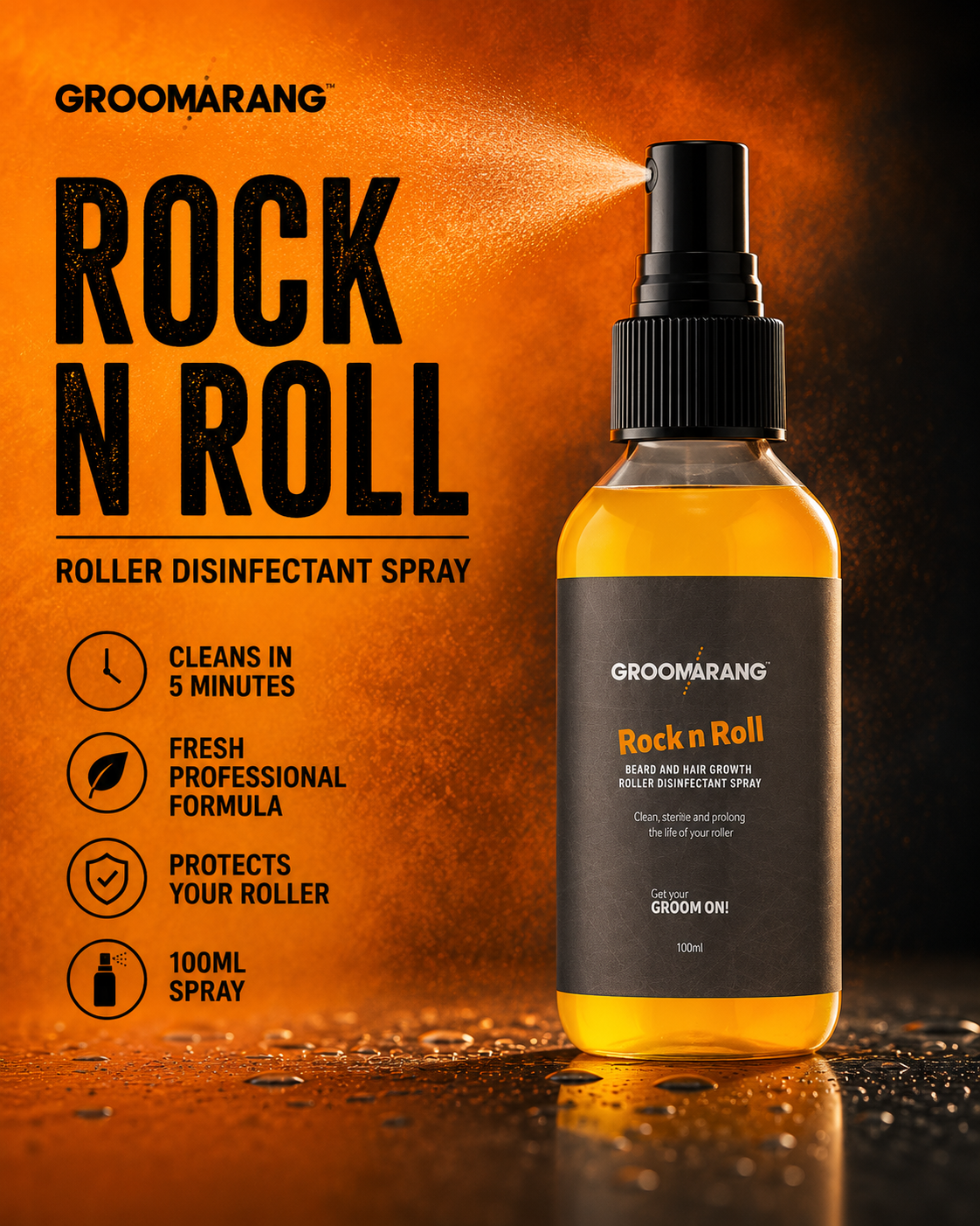 Groomarang 'Rock n Roll' Beard and Hair Growth Roller Disinfectant Spray 100ml