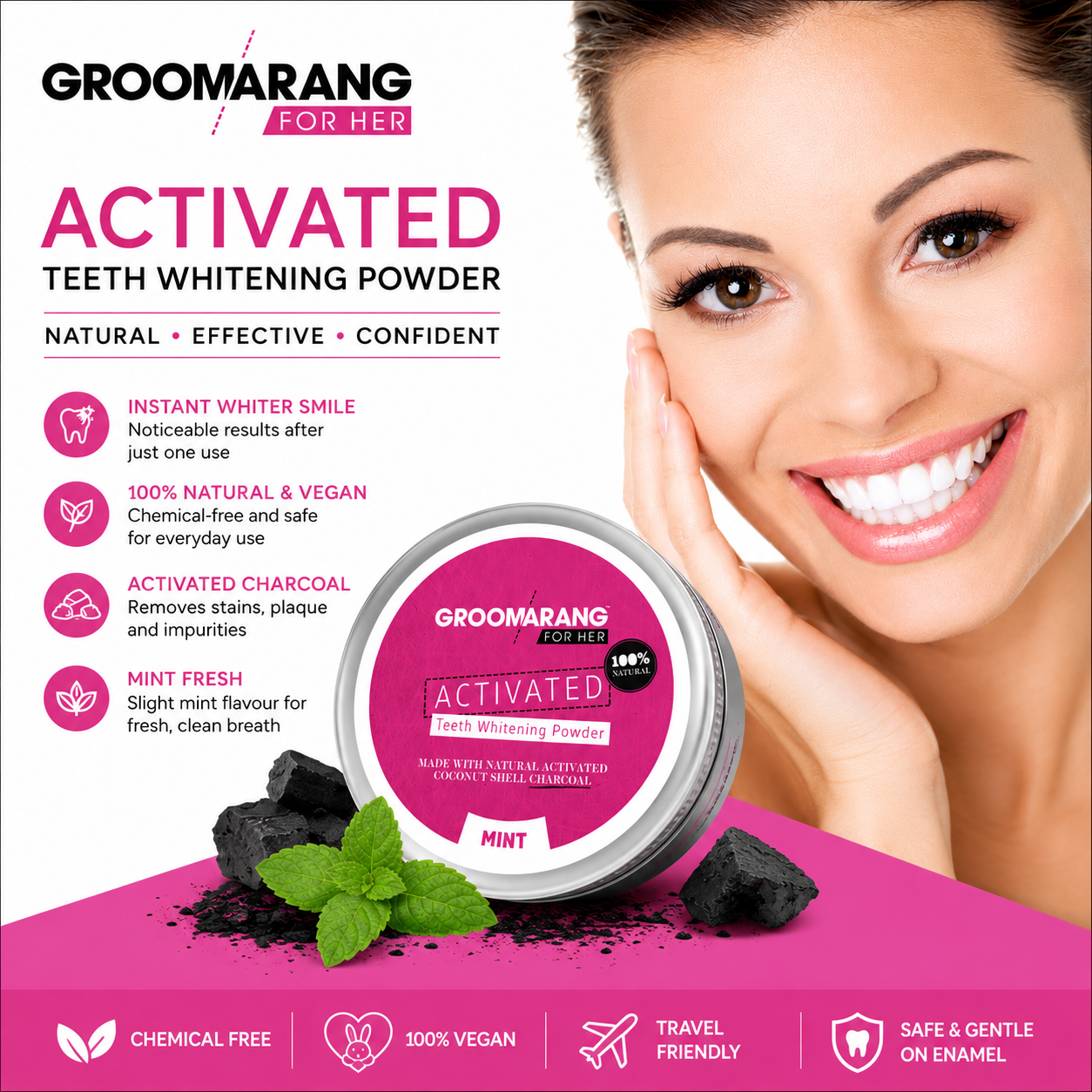 Groomarang For Her Charcoal Teeth Whitening Powder – 50g