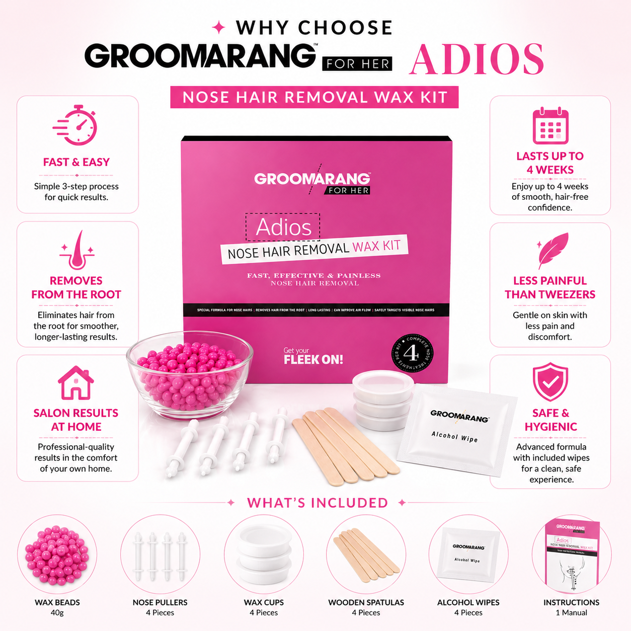 Groomarang For Her- Adios Nose Hair Removal Wax Kit For Her