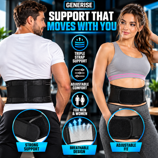 Generise Triple Strap Magnetic Back Support – Adjustable Lumbar & Waist Support Belt for Men & Women