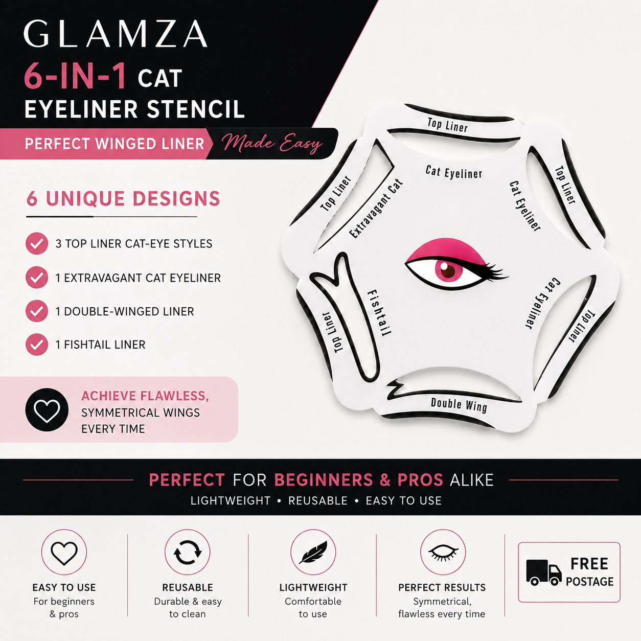 Glamza Cat Eyeliner 6 in 1 Stencil