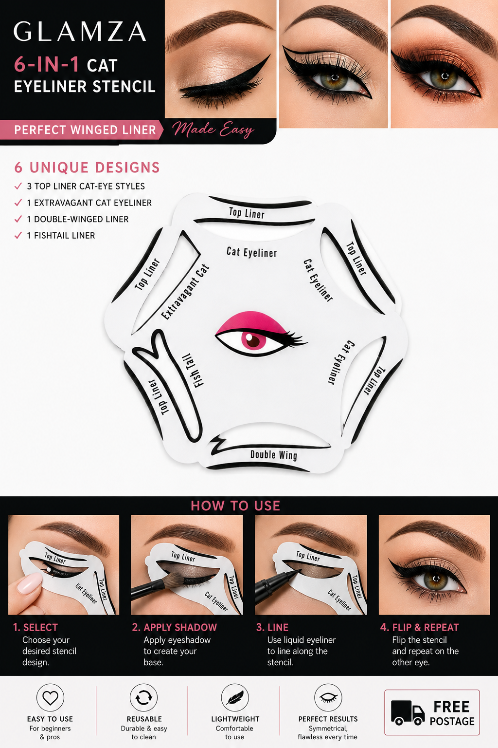 Glamza Cat Eyeliner 6 in 1 Stencil