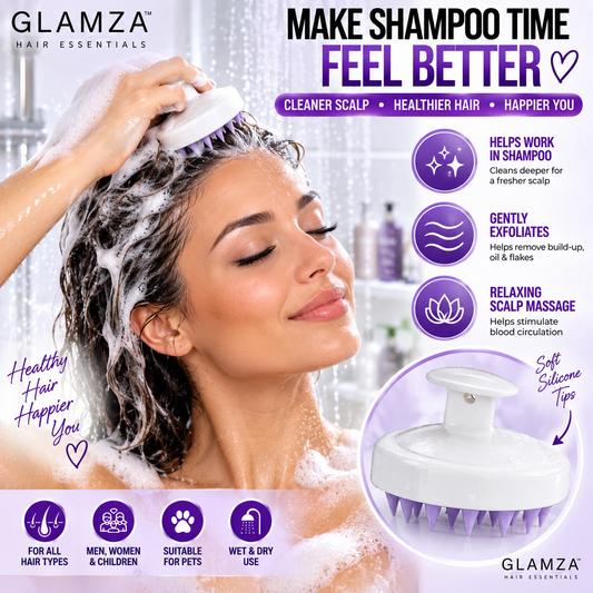 Glamza Silicone Scalp Massager & Shampoo Brush – Wet & Dry Hair Washing Brush – Men, Women &amp; Pets