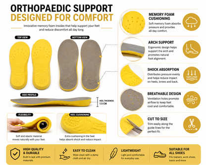 Glamza Memory Foam Shoe Insoles – Ultimate Comfort & Orthopaedic Support