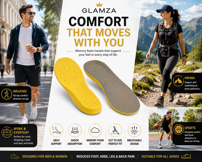Glamza Memory Foam Shoe Insoles – Ultimate Comfort & Orthopaedic Support