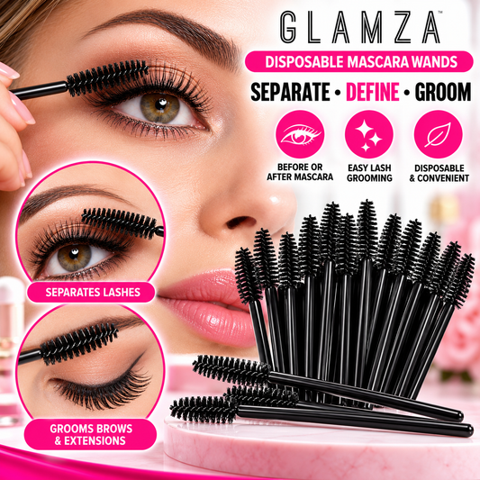 Glamza Disposable Mascara Wands x100 – Eyelash &amp; Eyebrow Spoolie Brushes