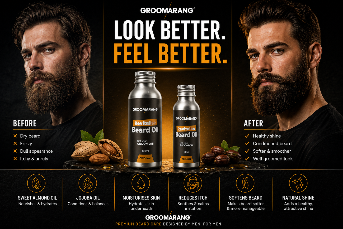 Groomarang Sweet Almond Beard Oil - 30ml & 100ml