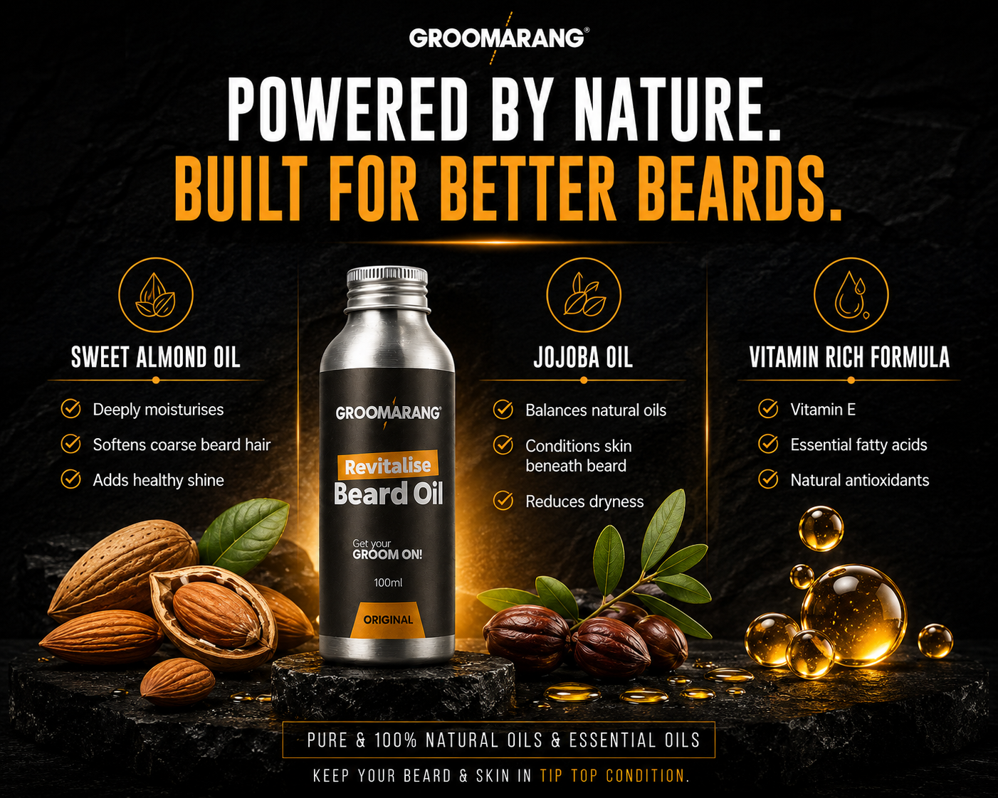 Groomarang Sweet Almond Beard Oil - 30ml & 100ml
