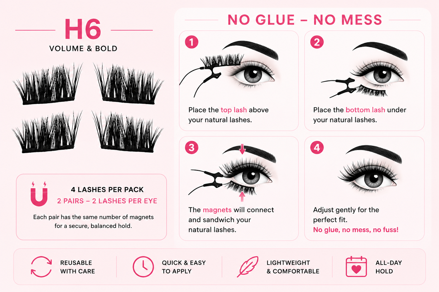 Glamza Magnetic Eyelashes – 8 Styles Available | Reusable False Lashes | No Glue Required