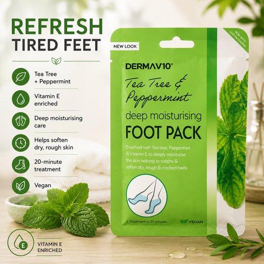 Derma V10 Deep Moisturising Foot Pack Tea Tree & Peppermint Foot Masks - Vitamin E Enriched