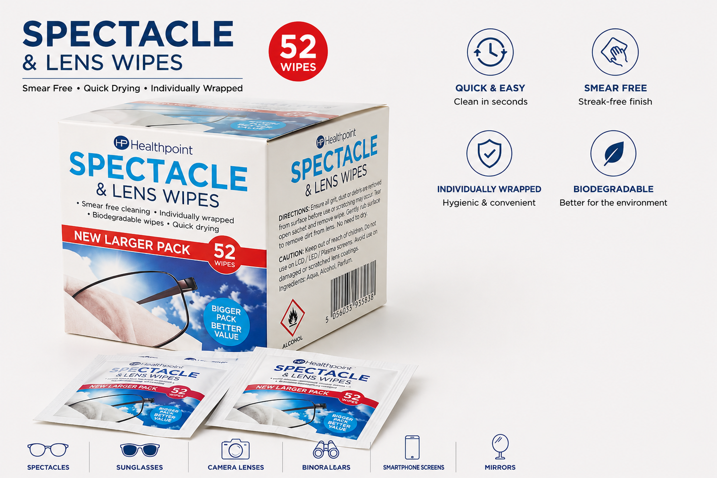 HP Spectacle Wipes 52 Pack