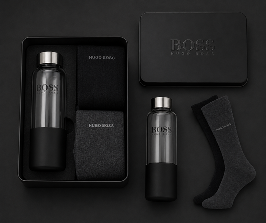 Hugo Boss Gift Set with 2 Pairs Mens Socks & Water Bottle (UK Size 6-11)