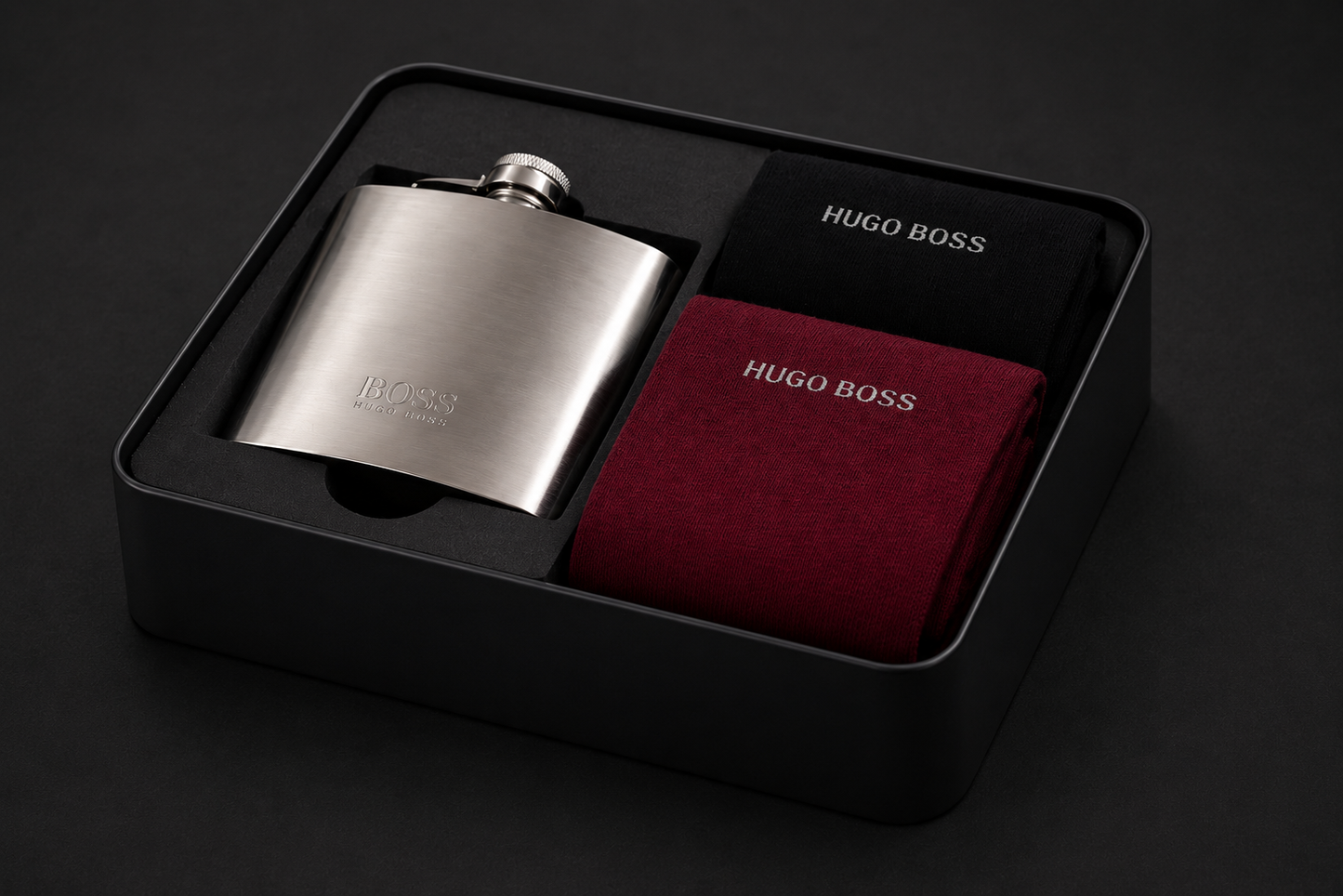 Hugo Boss Gift Set - Hip Flask & Socks - 2 Pairs (UK Size 6-11)