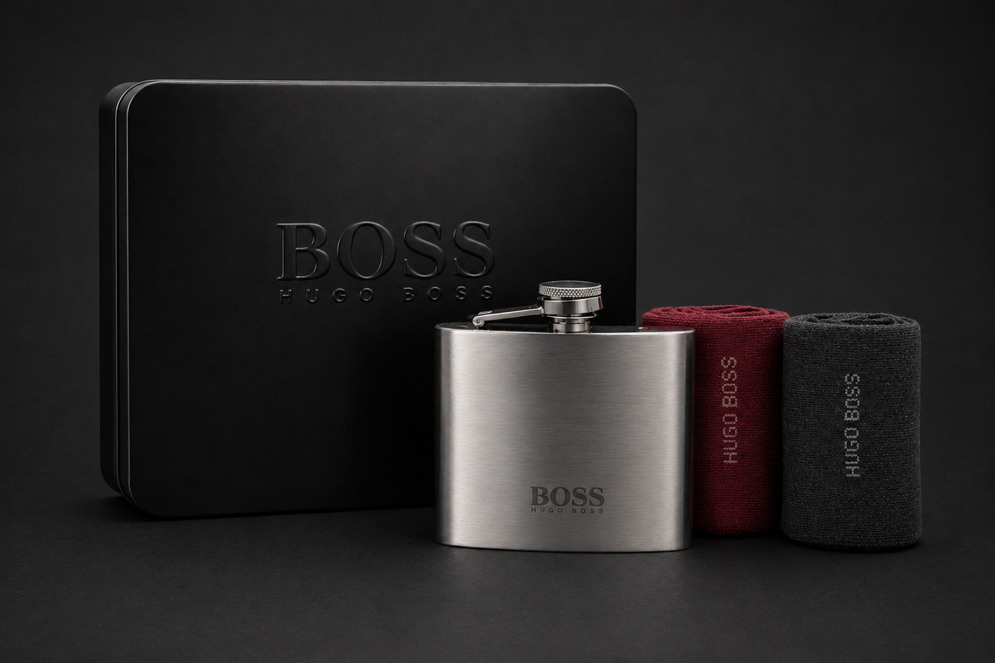Hugo Boss Gift Set - Hip Flask & Socks - 2 Pairs (UK Size 6-11)