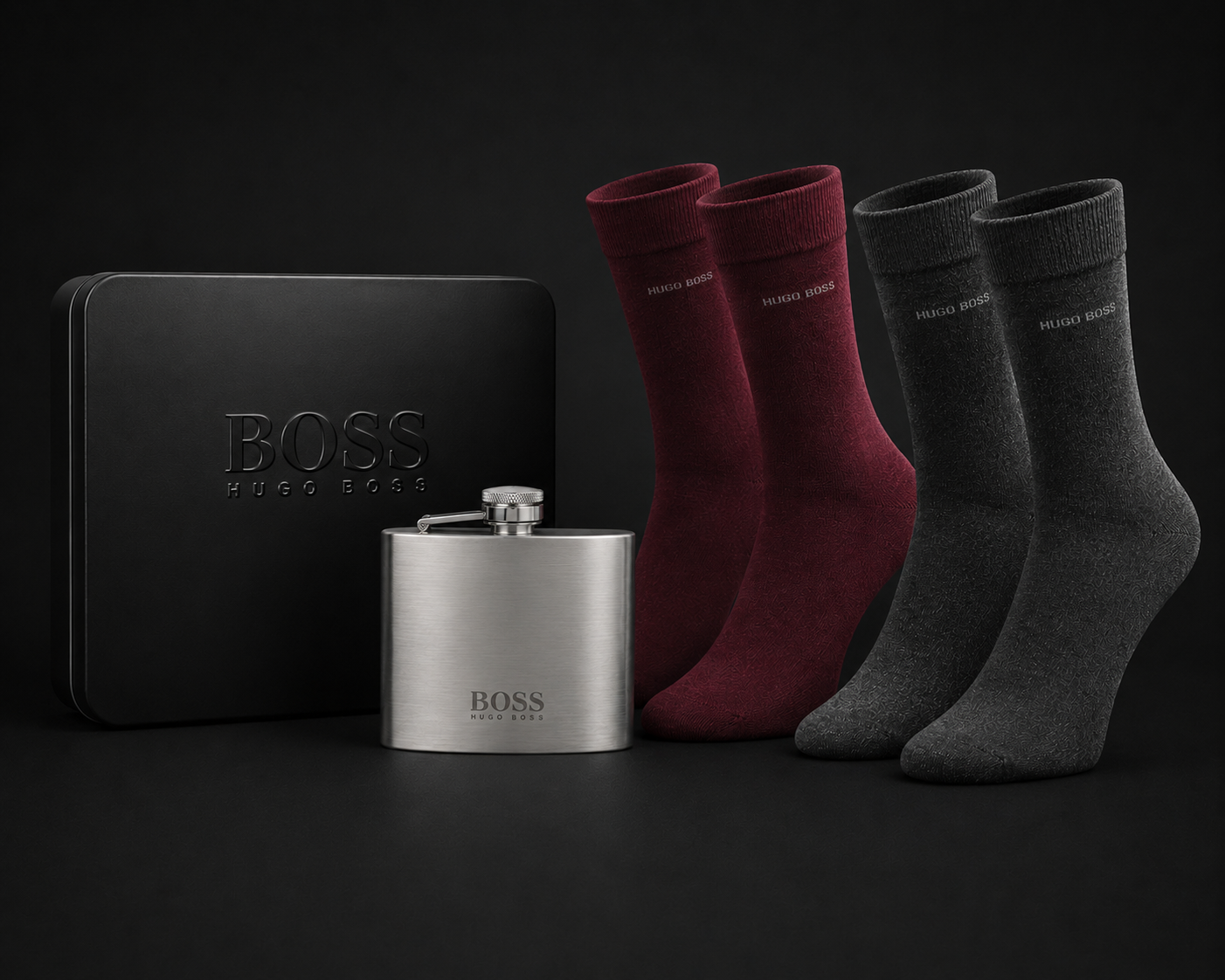 Hugo Boss Gift Set - Hip Flask & Socks - 2 Pairs (UK Size 6-11)