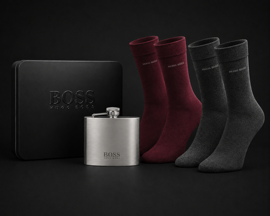 Hugo Boss Gift Set - Hip Flask & Socks - 2 Pairs (UK Size 6-11)