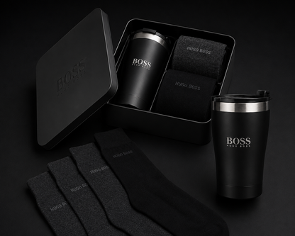 Hugo Boss Gift Set - 2 Pairs Men's Socks with Thermal Mug (UK Size 6-11)