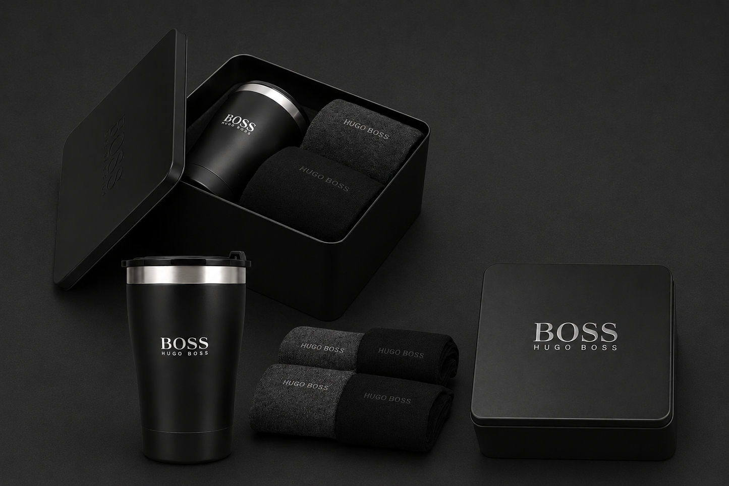 Hugo Boss Gift Set - 2 Pairs Men's Socks with Thermal Mug (UK Size 6-11)