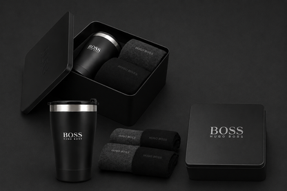 Hugo Boss Gift Set - 2 Pairs Men's Socks with Thermal Mug (UK Size 6-11)