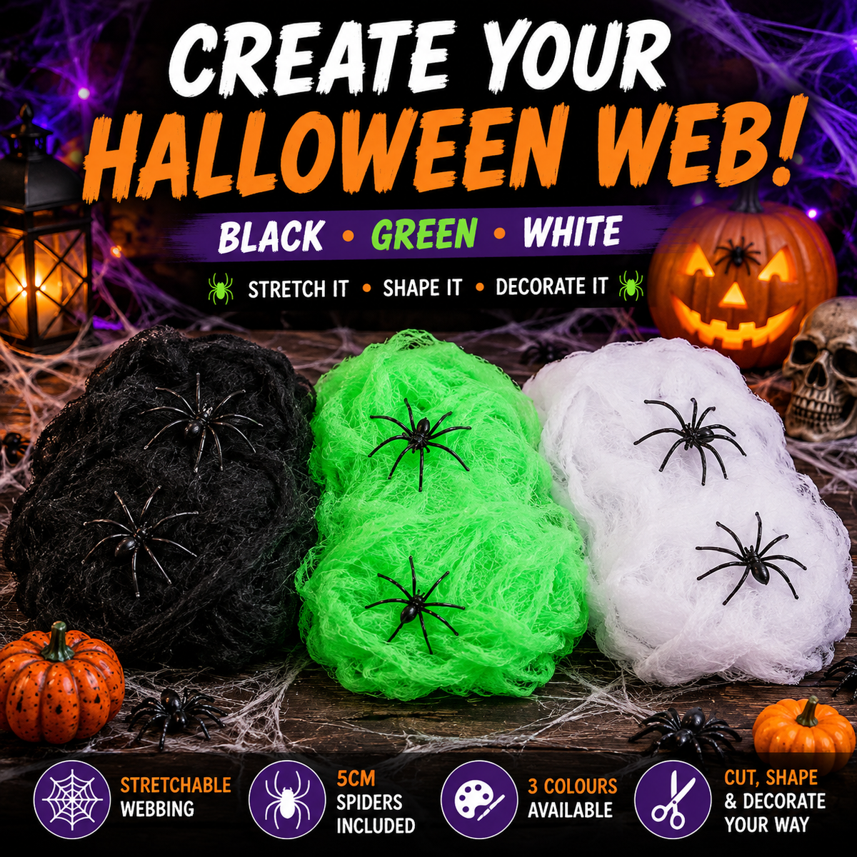 Halloween Spider Webs - 3 Colours