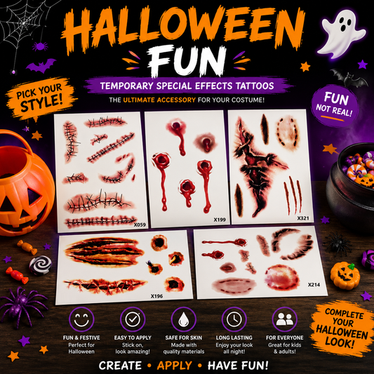Halloween Wound Temporary Tattoo Stickers – Waterproof SFX Scars &amp; Wounds