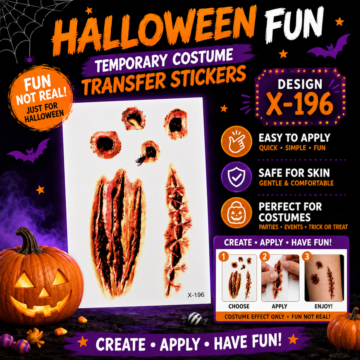 Halloween Wound Temporary Tattoo Stickers – Waterproof SFX Scars &amp; Wounds
