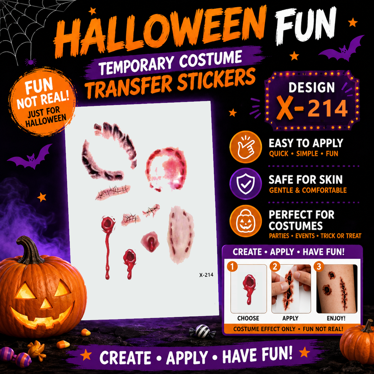Halloween Wound Temporary Tattoo Stickers – Waterproof SFX Scars &amp; Wounds
