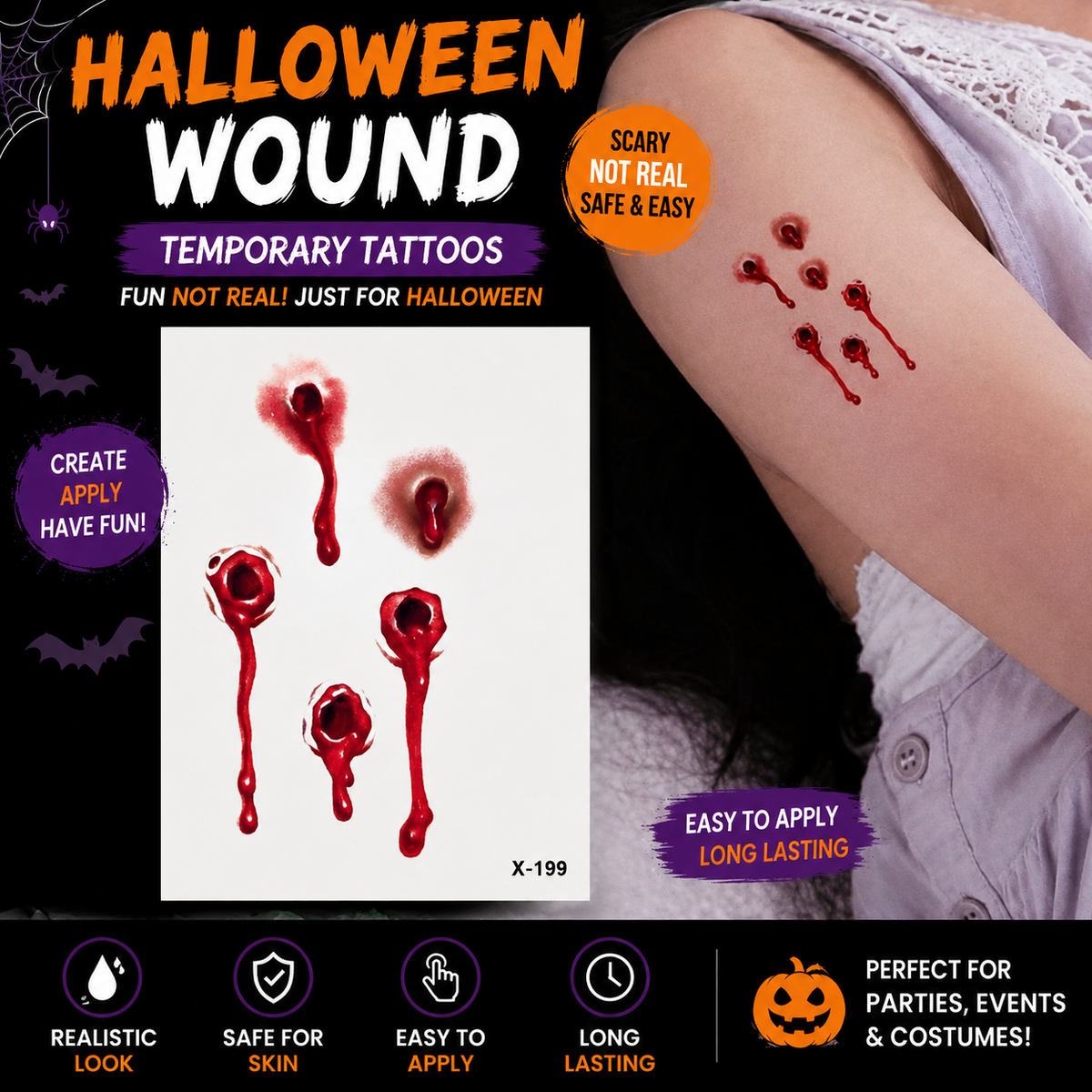 Halloween Wound Temporary Tattoo Stickers – Waterproof SFX Scars &amp; Wounds
