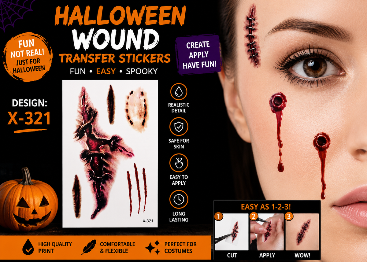 Halloween Wound Temporary Tattoo Stickers – Waterproof SFX Scars &amp; Wounds