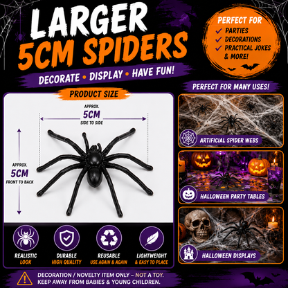 Halloween Spiders Bag of 100 – Mini & Large Black Spider Decorations