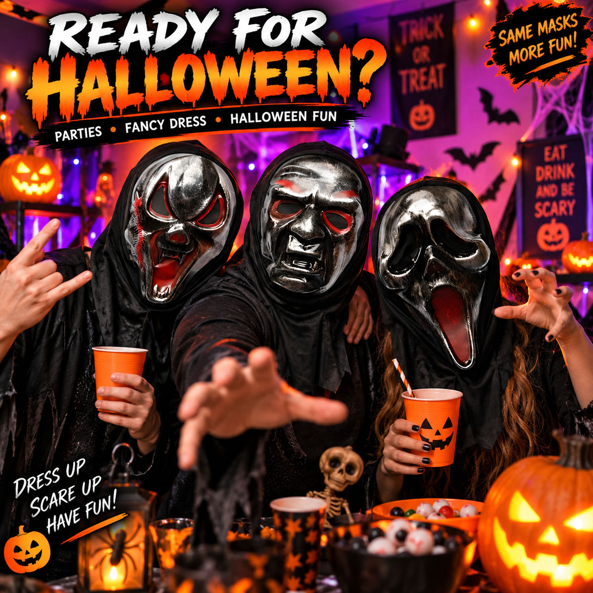 Halloween Metallic Effect Hooded Masks – 3 Scary Designs