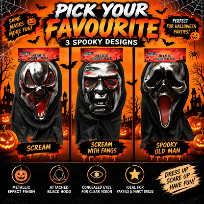 Halloween Metallic Effect Hooded Masks – 3 Scary Designs