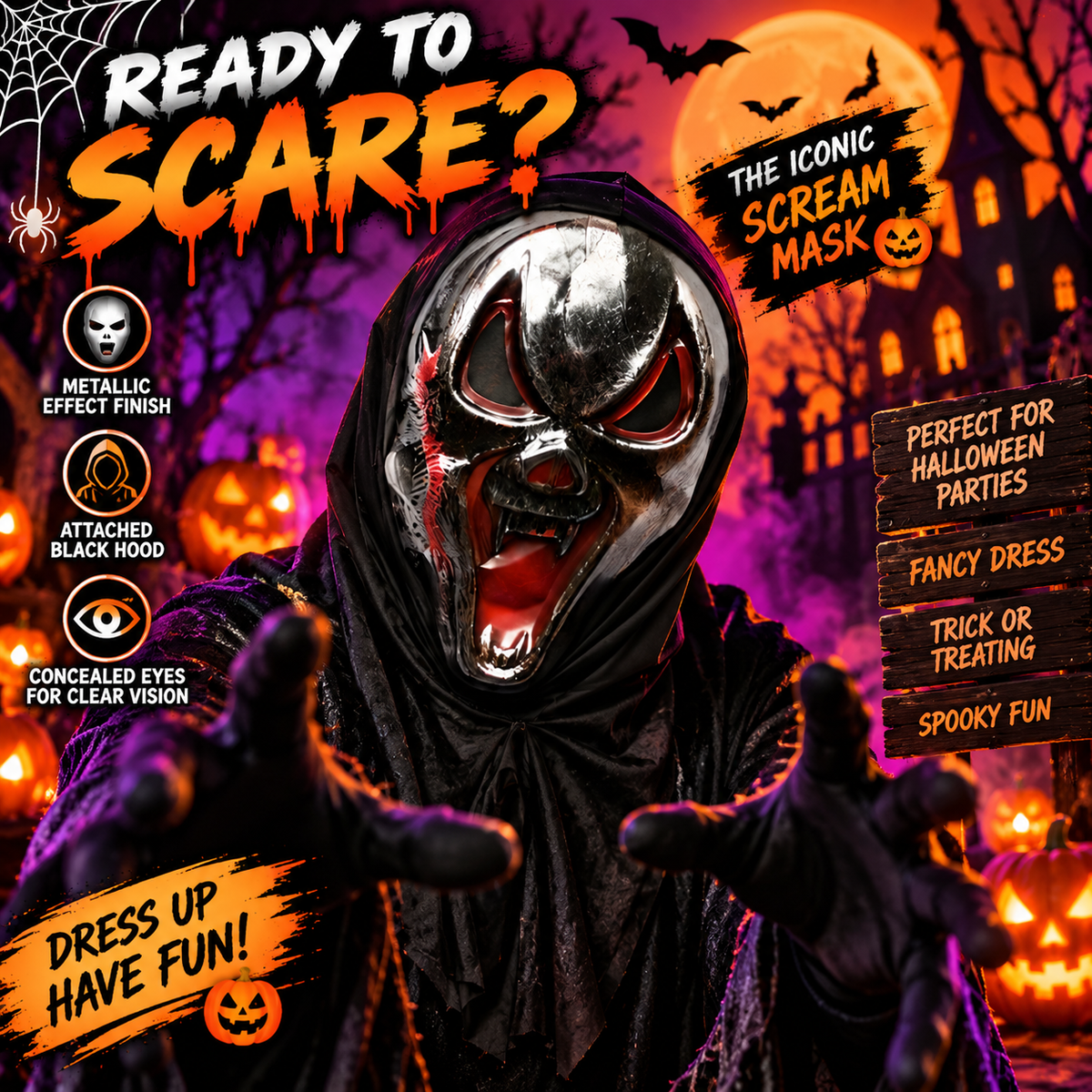 Halloween Metallic Effect Hooded Masks – 3 Scary Designs