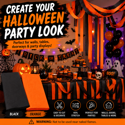 Halloween Decoration Crepe Paper – Black or Orange – 1500mm x 500mm