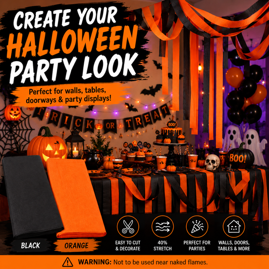 Halloween Decoration Crepe Paper – Black or Orange – 1500mm x 500mm