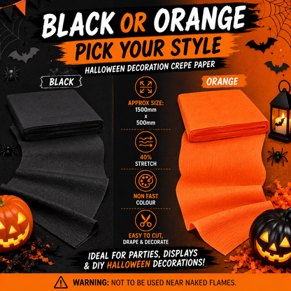 Halloween Decoration Crepe Paper – Black or Orange – 1500mm x 500mm