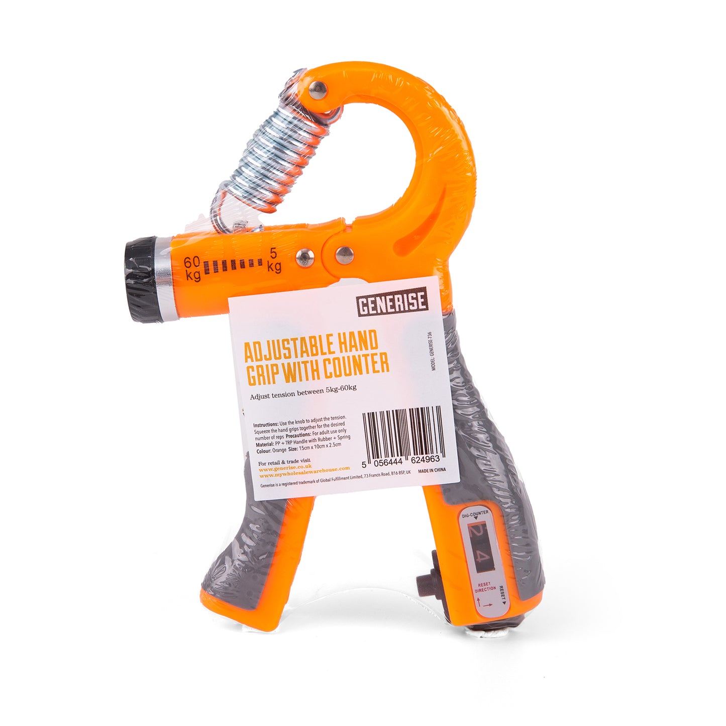 Generise Adjustable Hand Grip with Counter- 5kg - 60kg- Orange