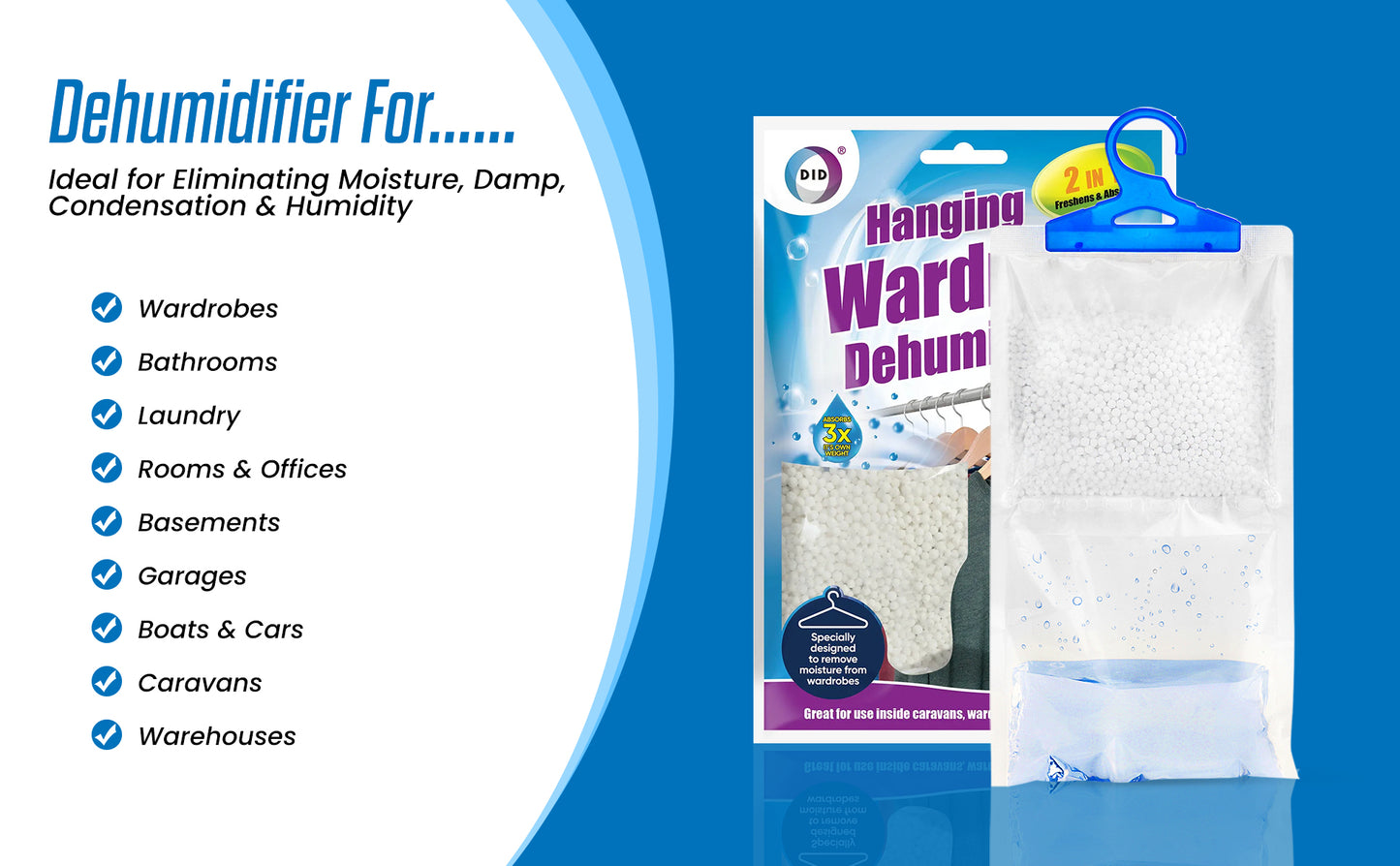 Generise Hanging Wardrobe Dehumidifier - 2 in 1 Freshening & Absorption