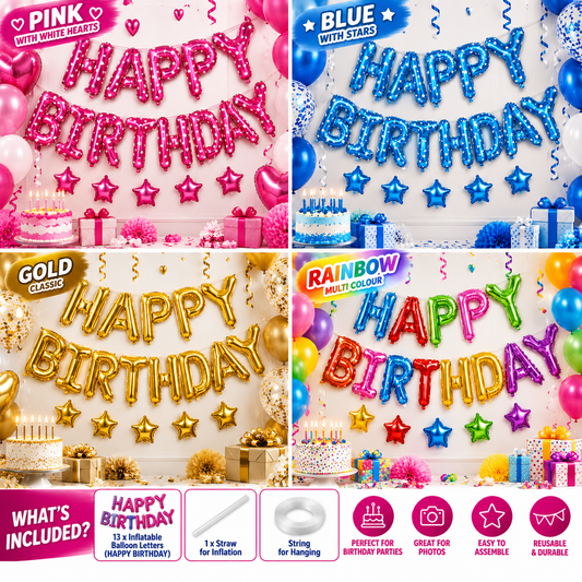 Inflatable Happy Birthday Balloon with String and Straw