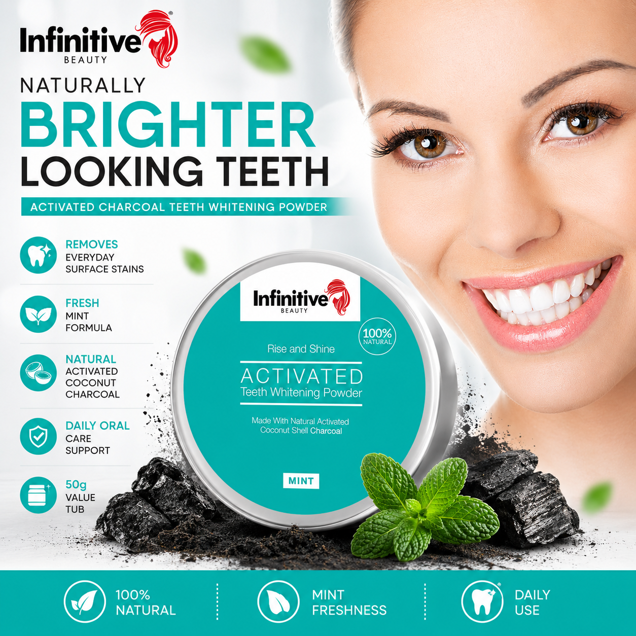 IB Rise &amp; Shine Activated Charcoal Teeth Whitening Powder – 50g