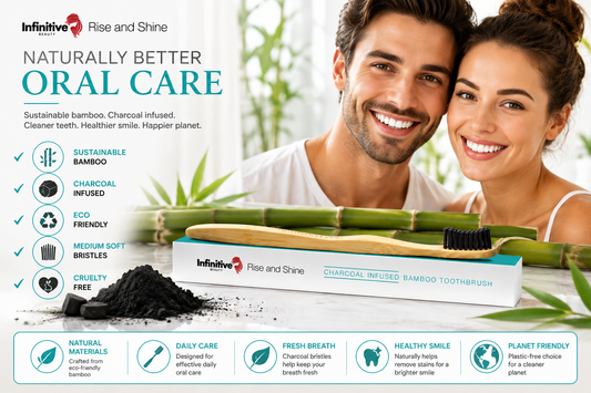 Infinitive Beauty ‘Rise and Shine’ Charcoal Infused Bamboo Toothbrush – Eco-Friendly Oral Care