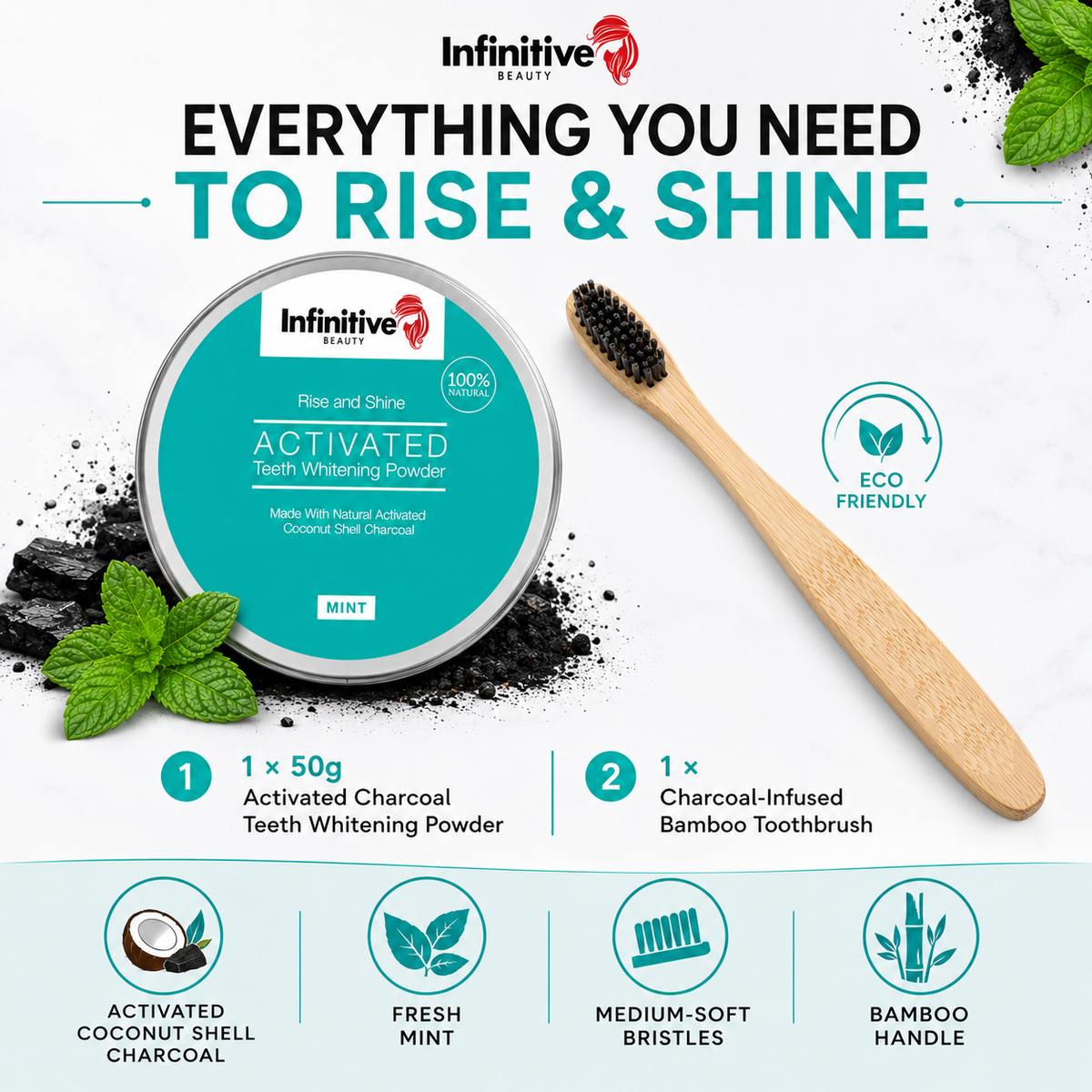 Infinitive Beauty Charcoal Powder and Charcoal Brush