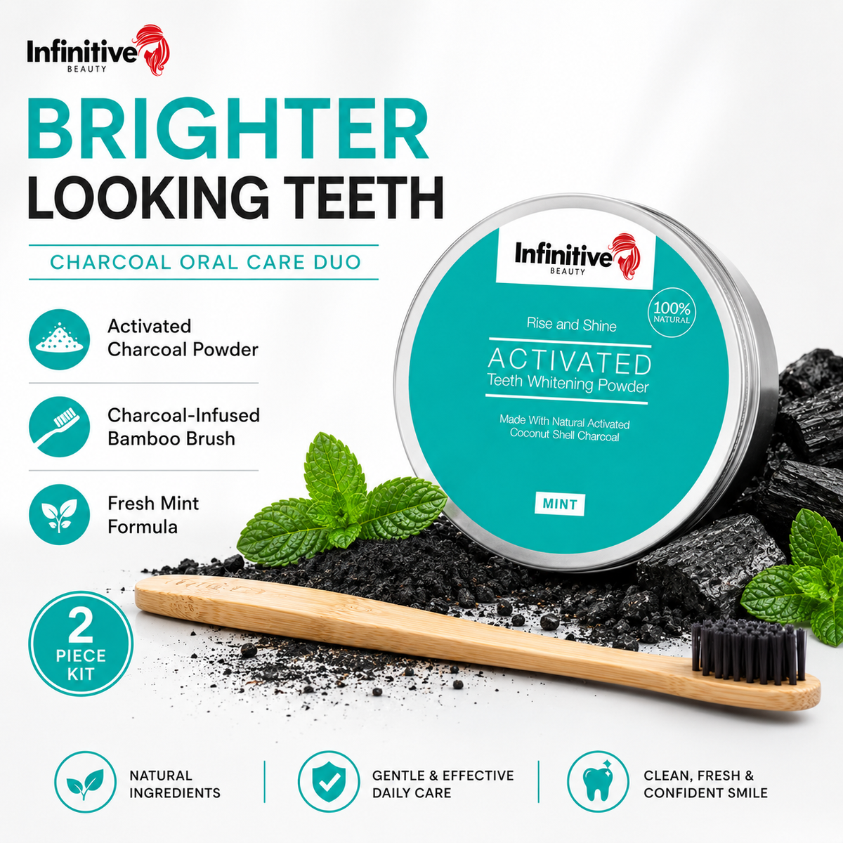 Infinitive Beauty Charcoal Powder and Charcoal Brush