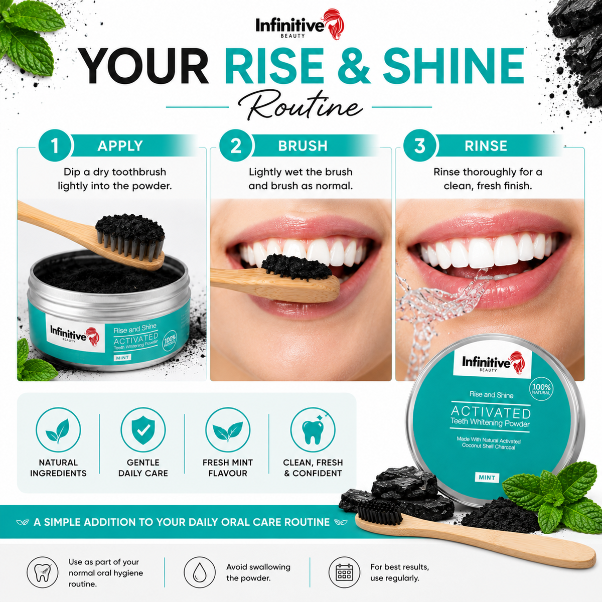 Infinitive Beauty Charcoal Powder and Charcoal Brush
