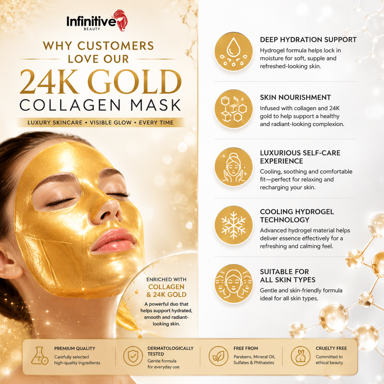 Infinitive Beauty Crystal 24K Gold Collagen Face Mask